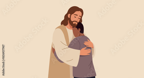 Jesus Christ Embracing a Man with Compassion and Love