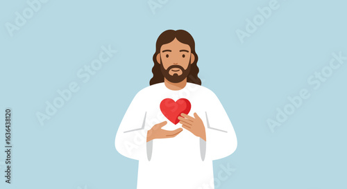 Jesus Christ Holding a Red Heart Illustration
