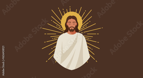 Jesus Christ with Golden Halo and Radiating Light Rays Illustration