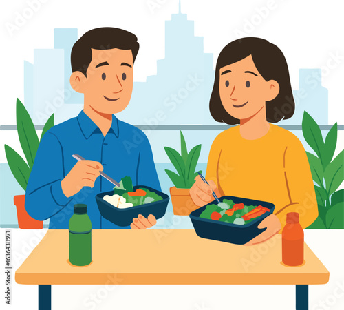 Healthy lunch break at office rooftop Illustration