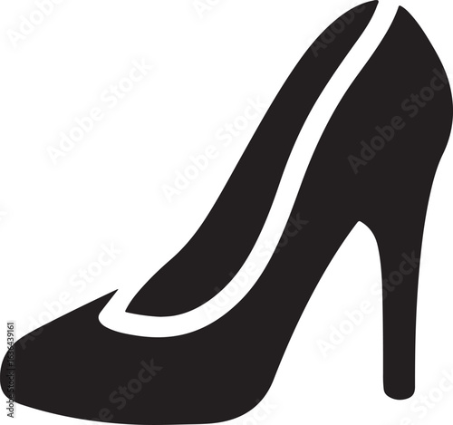 Isolated black vector icon of high heel shoe, elegant high heel with pointed toe, slender heel shoe design, black high heel fashion icon, women’s dress heel, editable stylish heel vector
