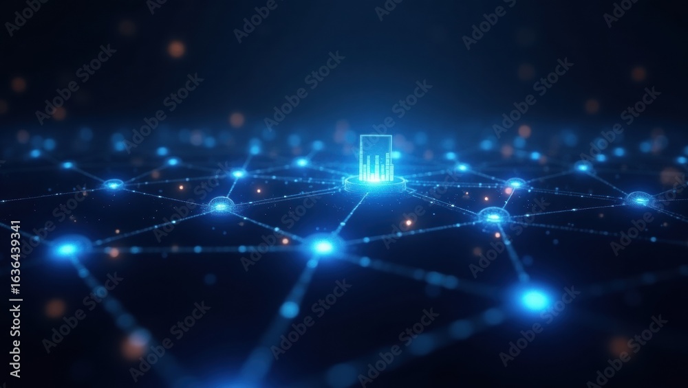 Obraz premium Abstract digital network connection with glowing blue nodes 