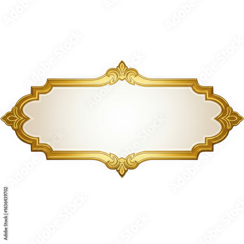 Elegant ornate golden frame with white space for text on black background