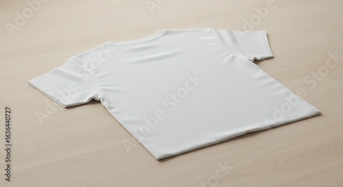 Plain White T-Shirt Mockup on Light Wood Floor Casual Apparel.