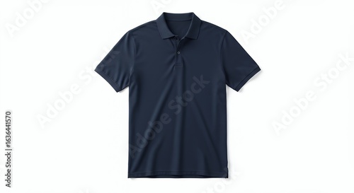 Navy Blue Polo Shirt Isolated on White Background Casual Apparel.