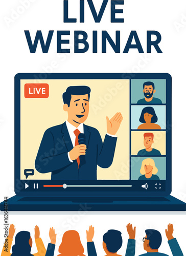 Live webinar screen with attendees llustration