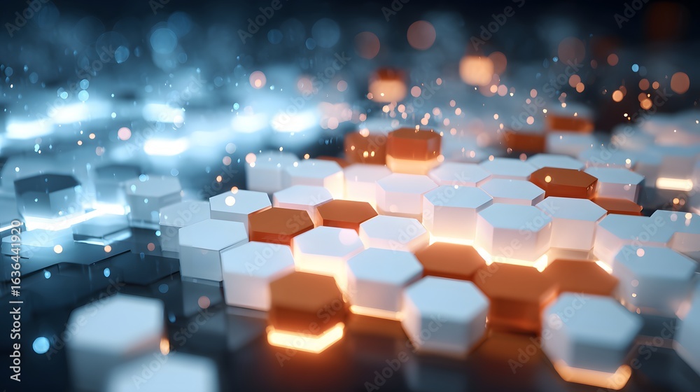 Obraz premium Abstract geometric pattern of glowing hexagons.