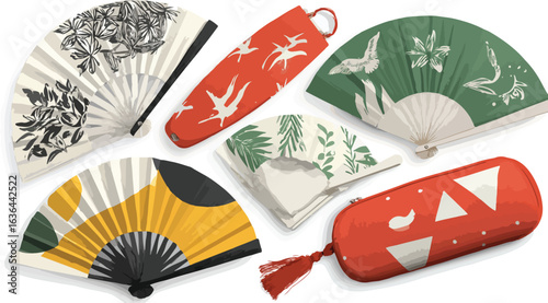 Colorful decorative fans and accessories asian inspired