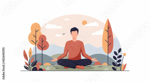 Minimalist Meditation in Nature – Flat Vector on White