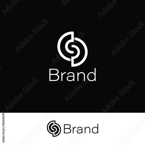 Modern Monoline Letter S Spiral Logo isolated with two backgrounds. 