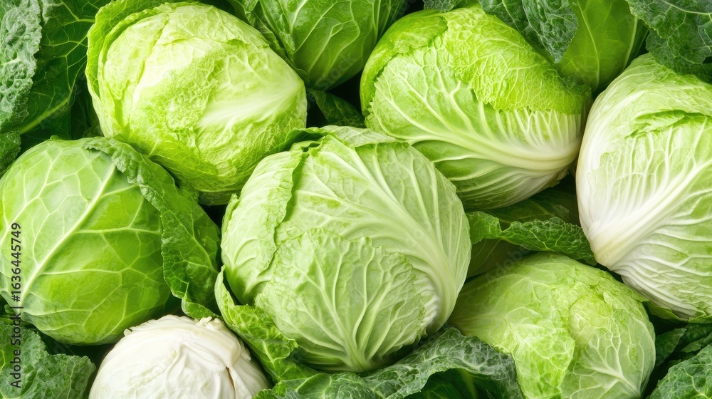 Fototapeta premium A vibrant green cabbage rests at the center of rich green leaves, showcasing its freshness and healthy growth in a thriving garden setting