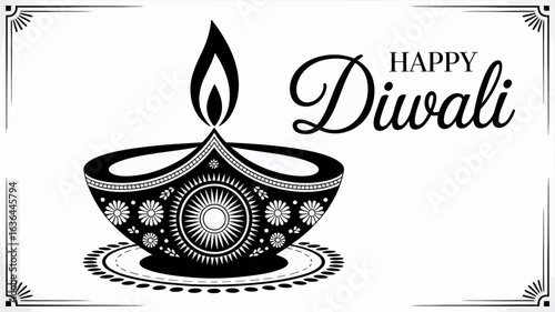 Vector art of happy diwali greeting card with decorative oil lamp isolated on white background for the indian festival of lights and hindu new year celebration