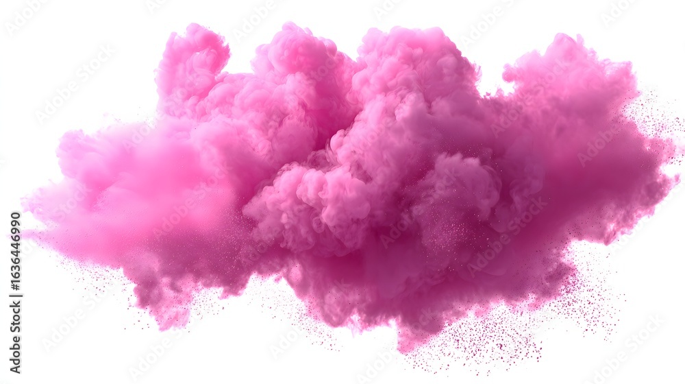 Fototapeta premium Pink powder cloud explosion against a white background.