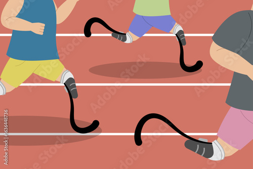 Vector illustration of a disabled person running fast, an athlete runner with a special carbon prosthetic