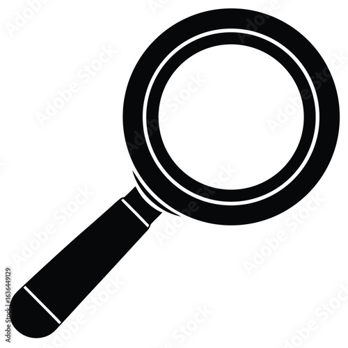 Photo of black magnifying glass isolated on white background, a tool for search and investigation, vector illustration for research and exploration