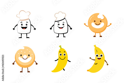 Dynamic and playful food and drink mascot logo set for visual identity design Color Vector illustration  