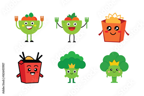 Stylized and unique food and drink mascot logo set in fun artistic illustration Color Vector illustration  