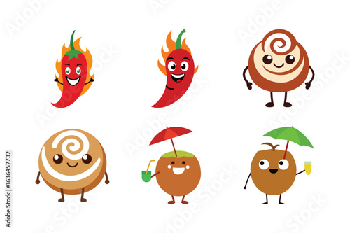 Playful food and beverage mascot logo assortment in vibrant modern art Color Vector illustration  