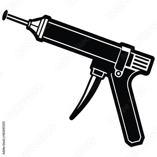 Illustration of a black caulk gun isolated on white background, representing construction, repair, and sealant application with a simple and modern design