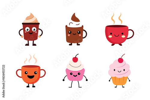 Stylized food and drink mascot logo collection for branding and advertising Color Vector illustration  