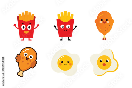 Modern artistic food and drink mascot logo set with creative character style Color Vector illustration  