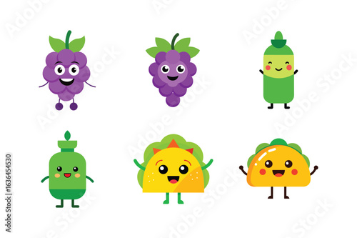 Vivid and detailed food and drink mascot logo set for digital illustration Color Vector illustration  
