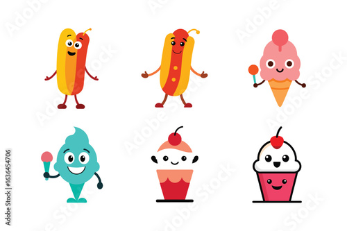 Colorful creative food and beverage mascot logo designs with bold outlines Color Vector illustration  