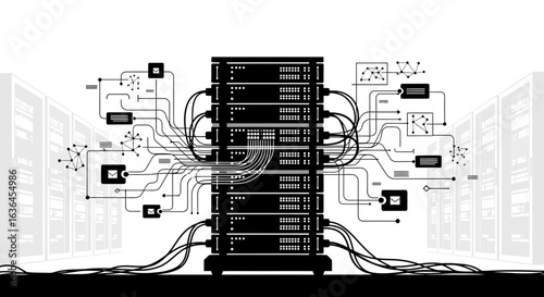 Data Center Server Racks with Network Connections