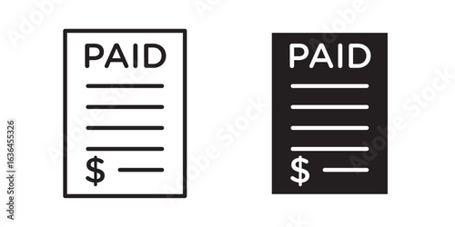 Invoice Paid icon , Bill paid symbol.  Vector illustration with stroke and fill on a white background.