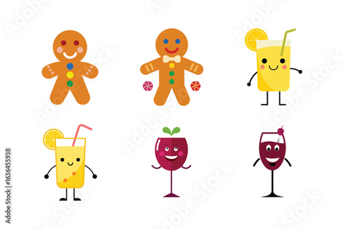 Expressive food and beverage mascot logo pack for unique visual branding Color Vector illustration  