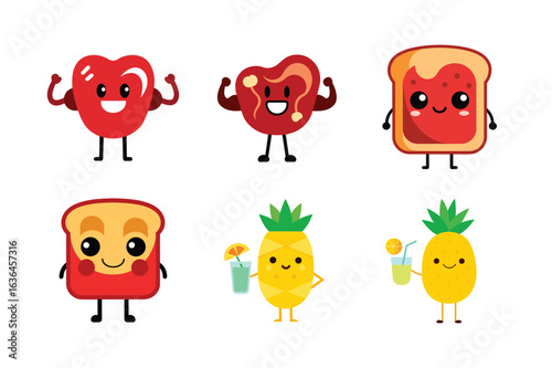 Creative hand drawn style food and drink mascot logo pack for advertisements Color Vector illustration  