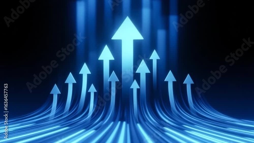 Abstract glowing motion design with blue purple neon arrows