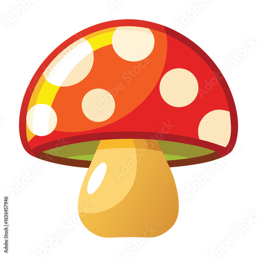 Illustration of a red mushroom with white spots, a classic toadstool, isolated on white background, perfect for educational or decorative use