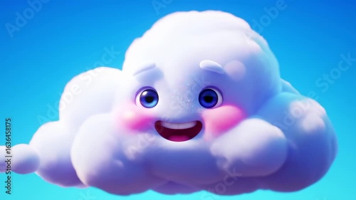 Cartoon cloud with a happy face against a bright blue sky