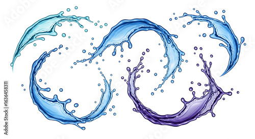 Abstract colorful water splash isolated on white background