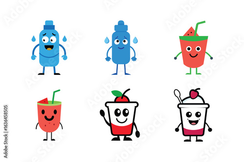 Premium artistic food and drink mascot logo set for unique brand promotion Color Vector illustration  