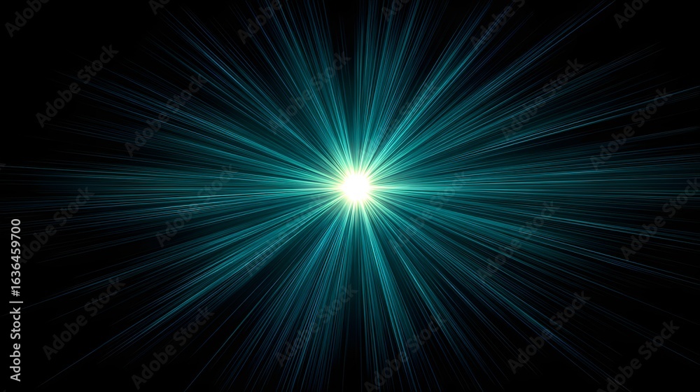 Obraz premium Teal light rays radiating from a central point.