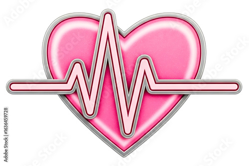Cardiology symbol with a heartbeat line over a pink heart isolated on a transparent background