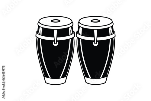 Pair of Conga Drums in Black and White Silhouette Style Illustration