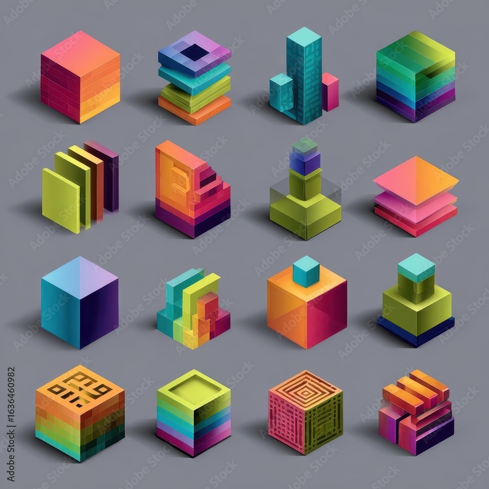 Obraz premium Colorful isometric cubes design elements, grey background