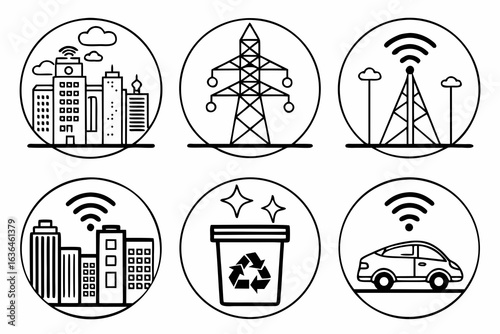 Smart city technology icons