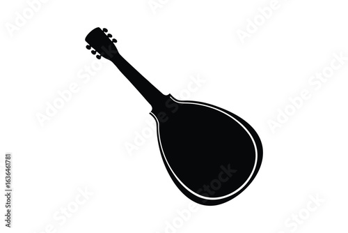 Elegant Mandolin Musical Instrument Black Silhouette on White Background for Creative Projects silhouette