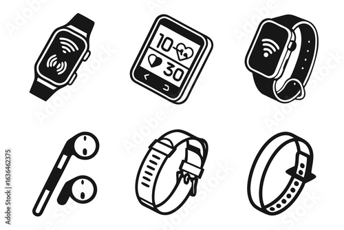 Smartwatch icons isolated on white background
