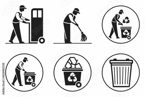 Waste collection and cleaning icons