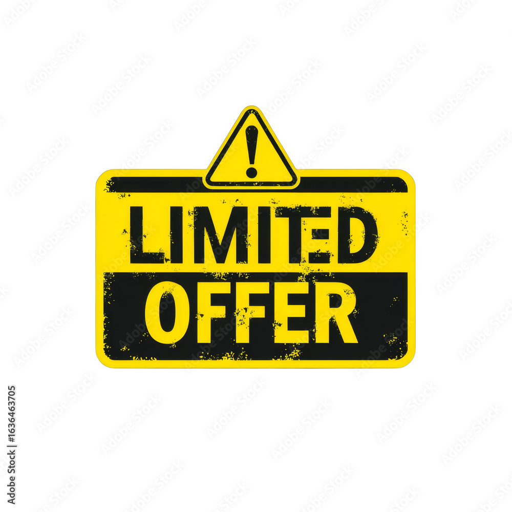 Obraz premium Bold Warning Sign for Limited Offer with Triangle Icon Highlighting Urgency in Bright Yellow Color