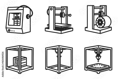 3d printer icons isolated on white background