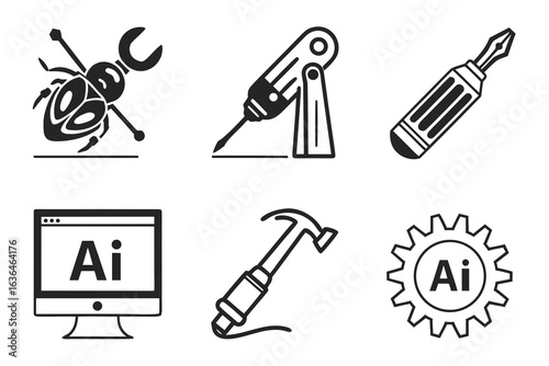 Software development tools icons isolated