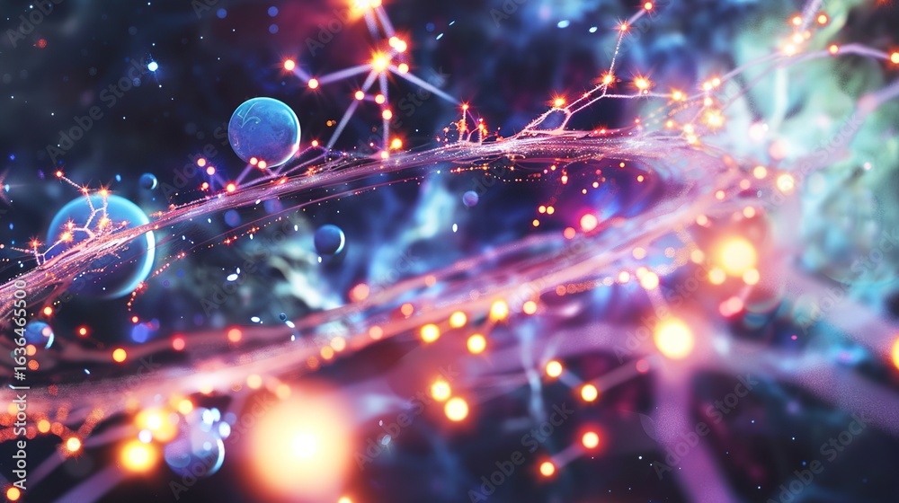 Fototapeta premium Glowing Protoplanetary Disk with Organic Molecules, Constellation Patterns in Celestial Phenomena Imagery