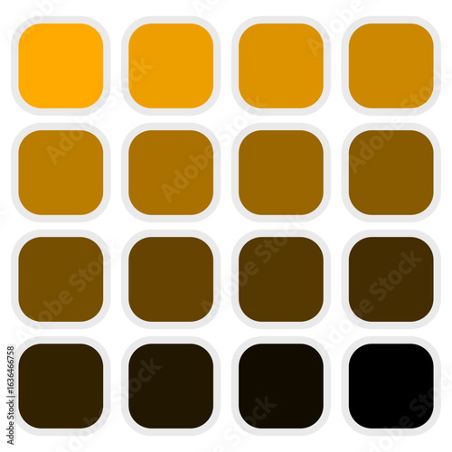Sixteen rounded squares arranged in a grid with a gradient from yellow to dark brown color