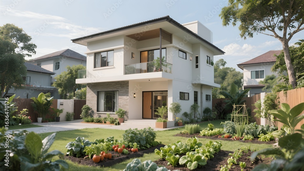 Fototapeta premium house with a vegetable garden in the front yard
